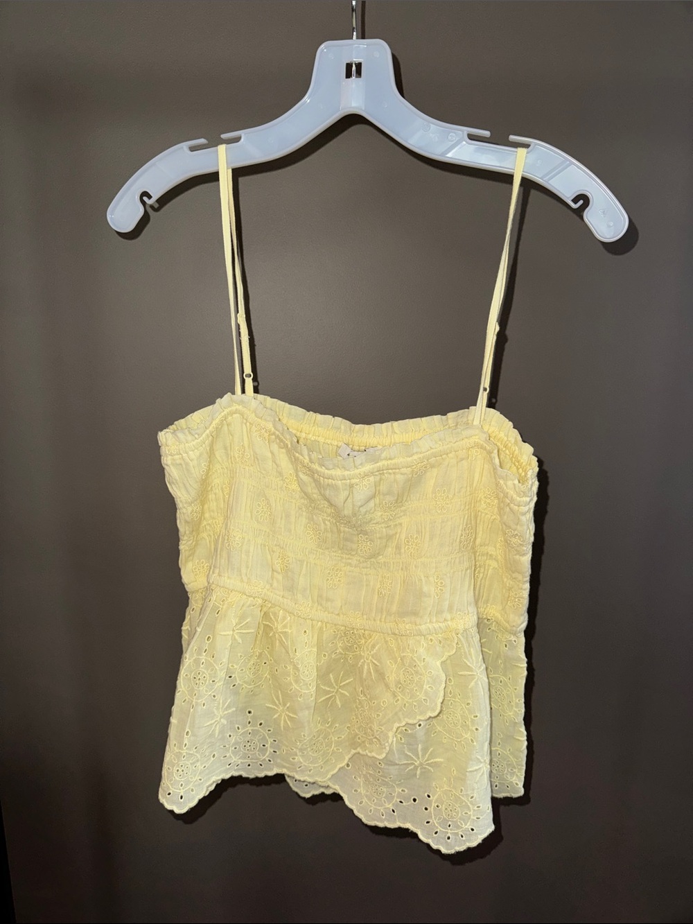 American Eagle Outfitters Pale Yellow Eyelet Peplum Tank